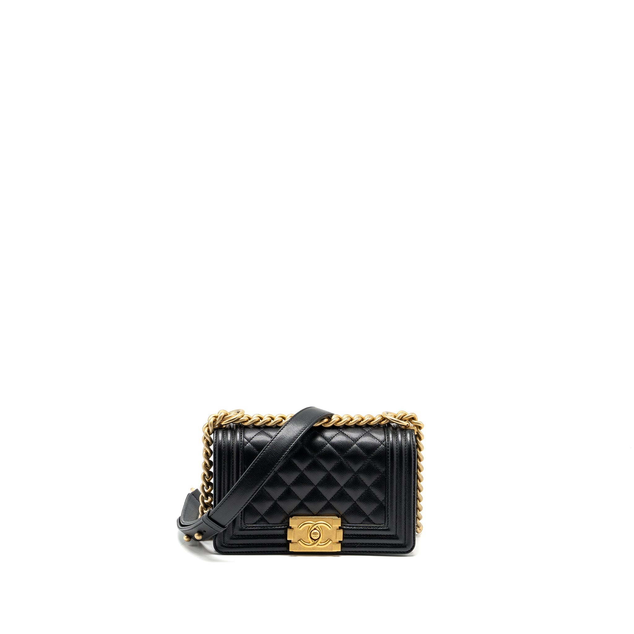 CHANEL SMALL BOY BAG CAVIAR BLACK GHW (MICROCHIP)
