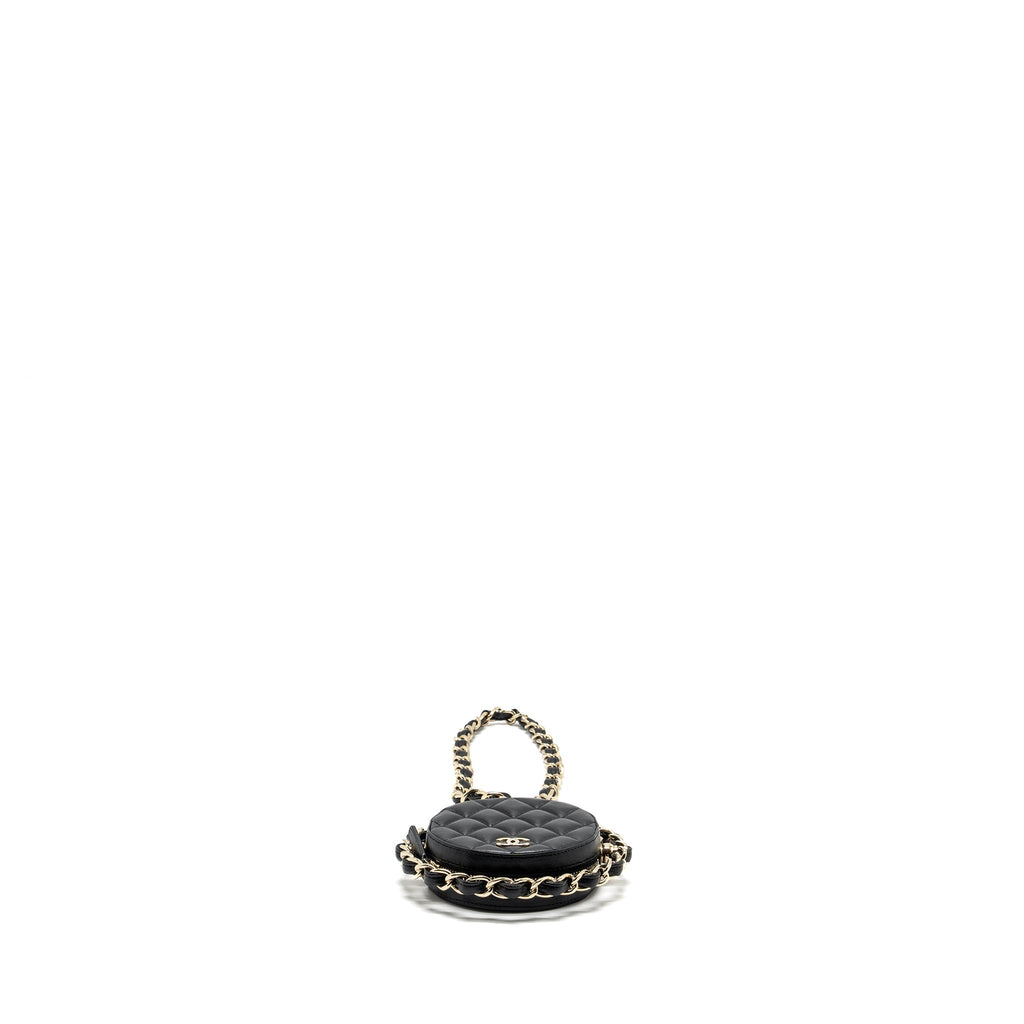 CHANEL 22C QUILTED ROUND CLUTCH WITH CHAIN LAMBSKIN BLACK LGHW