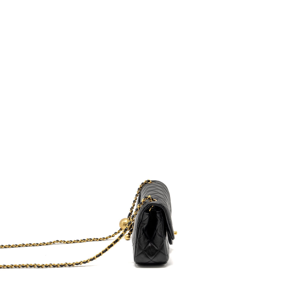 CHANEL PEARL CRUSH MINI RECTANGULAR FLAP BAG LAMBSKIN BLACK GHW (MICROCHIP)