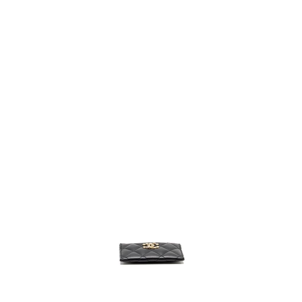CHANEL DETAIL CC LOGO CARD HOLDER LAMBSKIN BLACK LGHW (MICROCHIP)