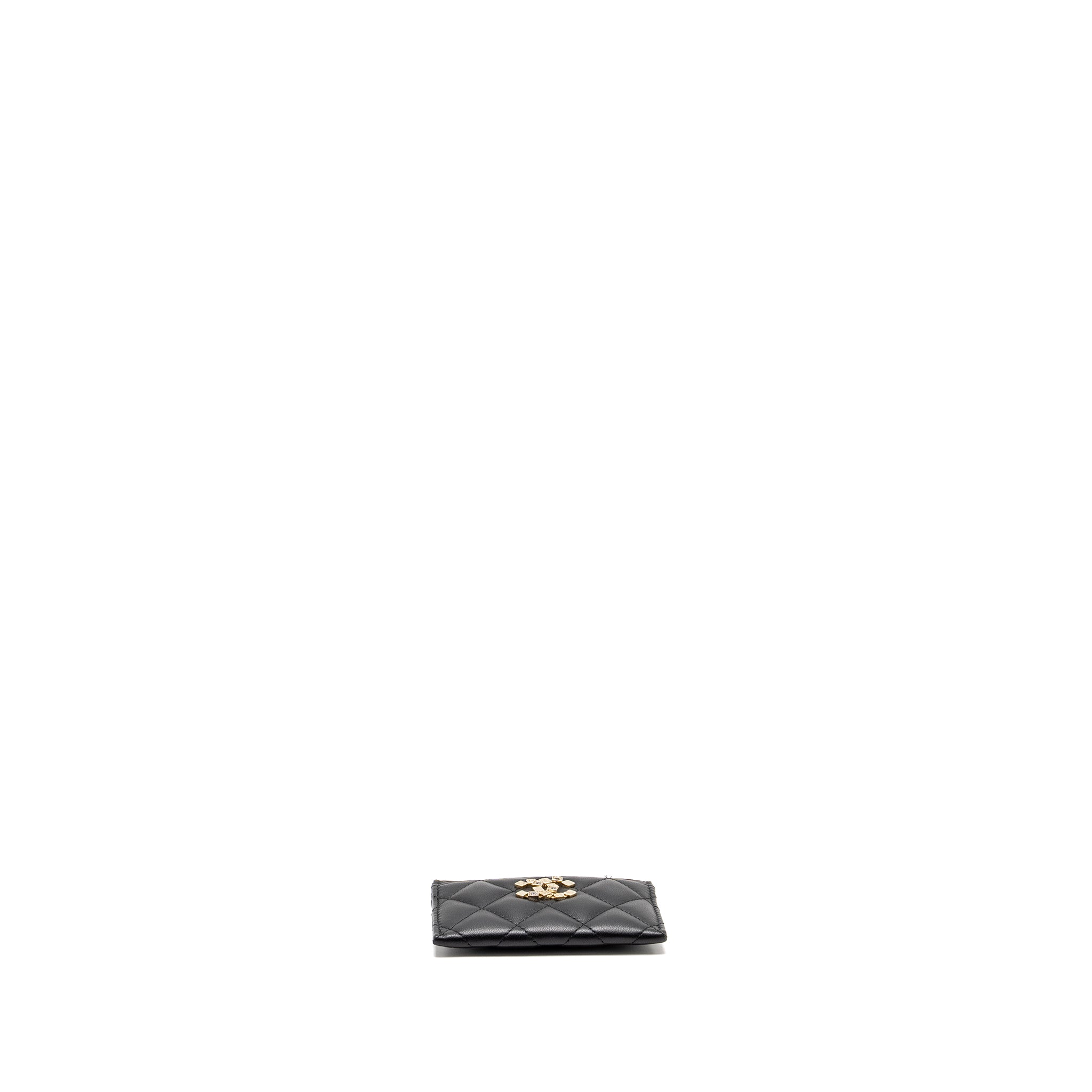 CHANEL DETAIL CC LOGO CARD HOLDER LAMBSKIN BLACK LGHW (MICROCHIP)