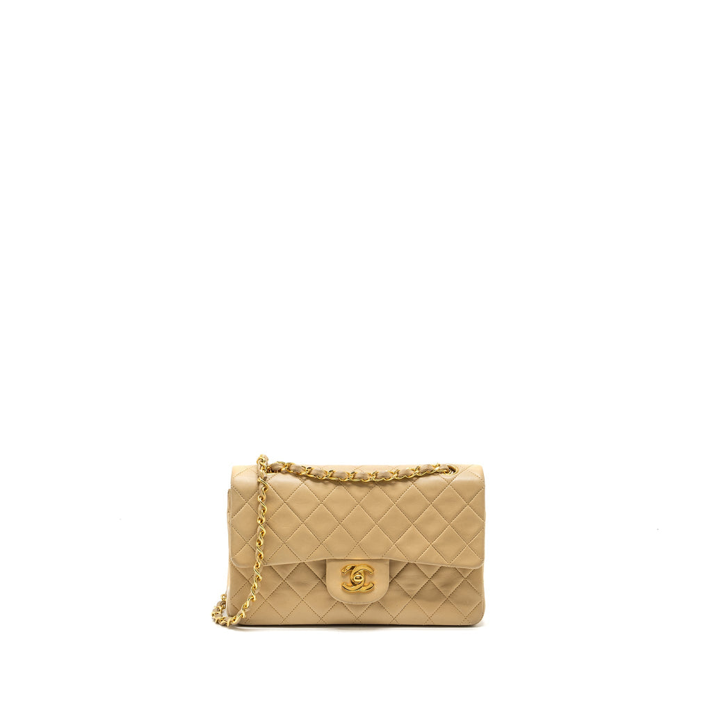 CHANEL VINTAGE SMALL CLASSIC FLAP BAG LAMBSKIN BEIGE GHW