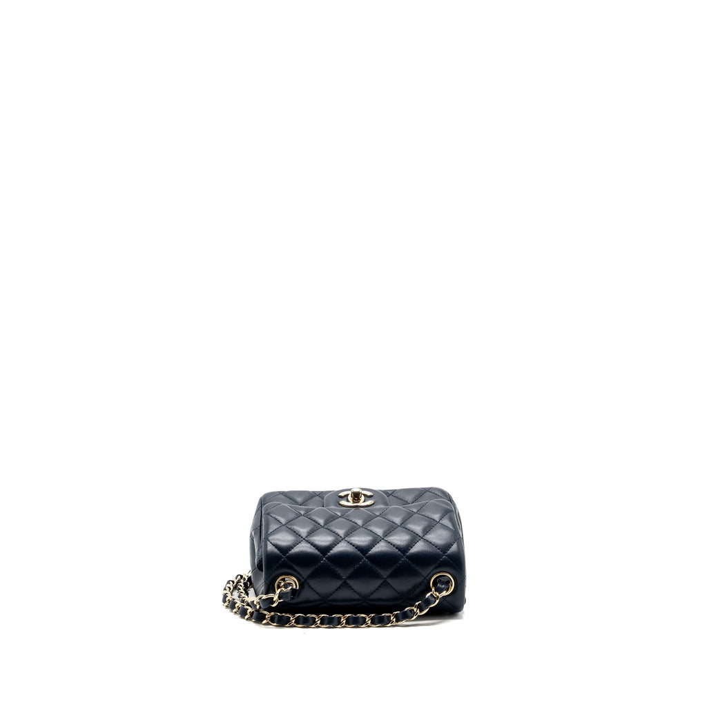 CHANEL CLASSIC MINI SQUARE FLAP BAG LAMBSKIN DARK BLUE LGHW