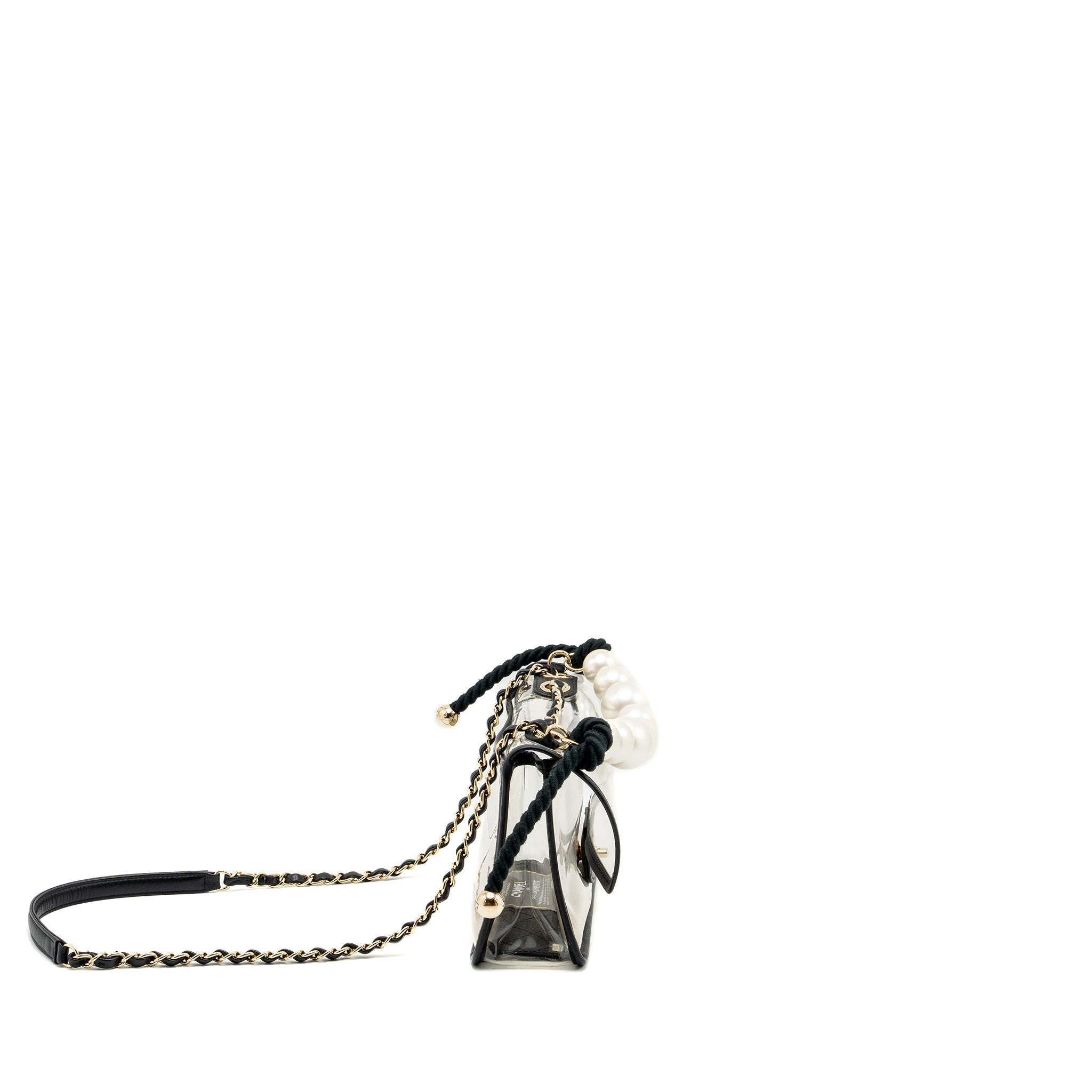 CHANEL SAND BY THE SEA PEARL FLAP BAG PVC / LAMBSKIN BLACK/TRANSPARENT LGHW