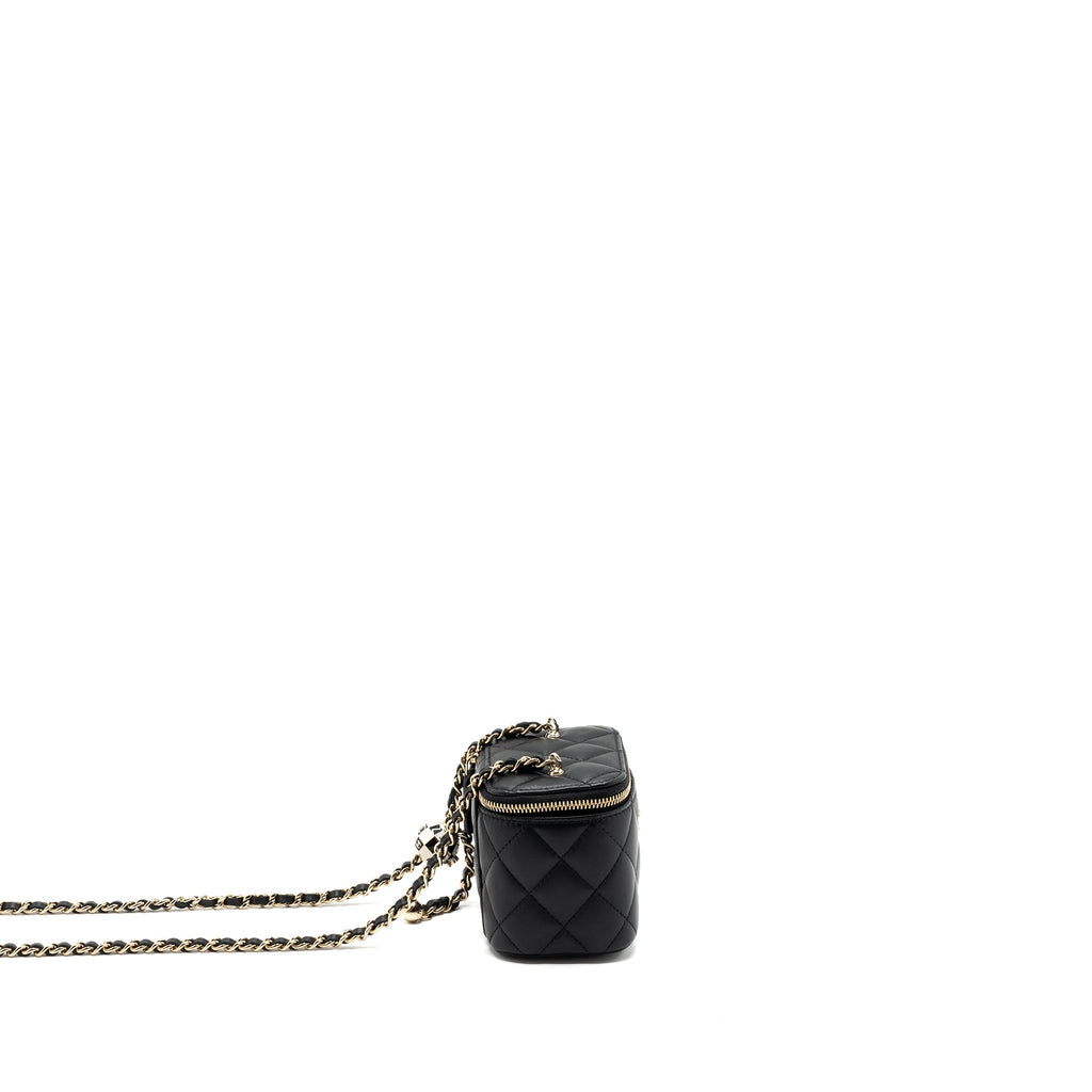 CHANEL PEARL CRUSH MINI VANITY CASE LAMBSKIN BLACK LGHW(MICROCHIP)