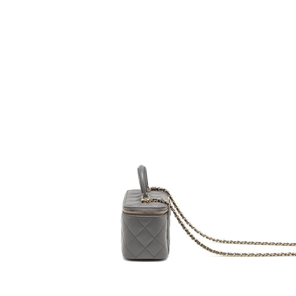 CHANEL TOP HANDLE LONG VANITY WITH CHAIN LAMBSKIN GREY LGHW (MICROCHIP)