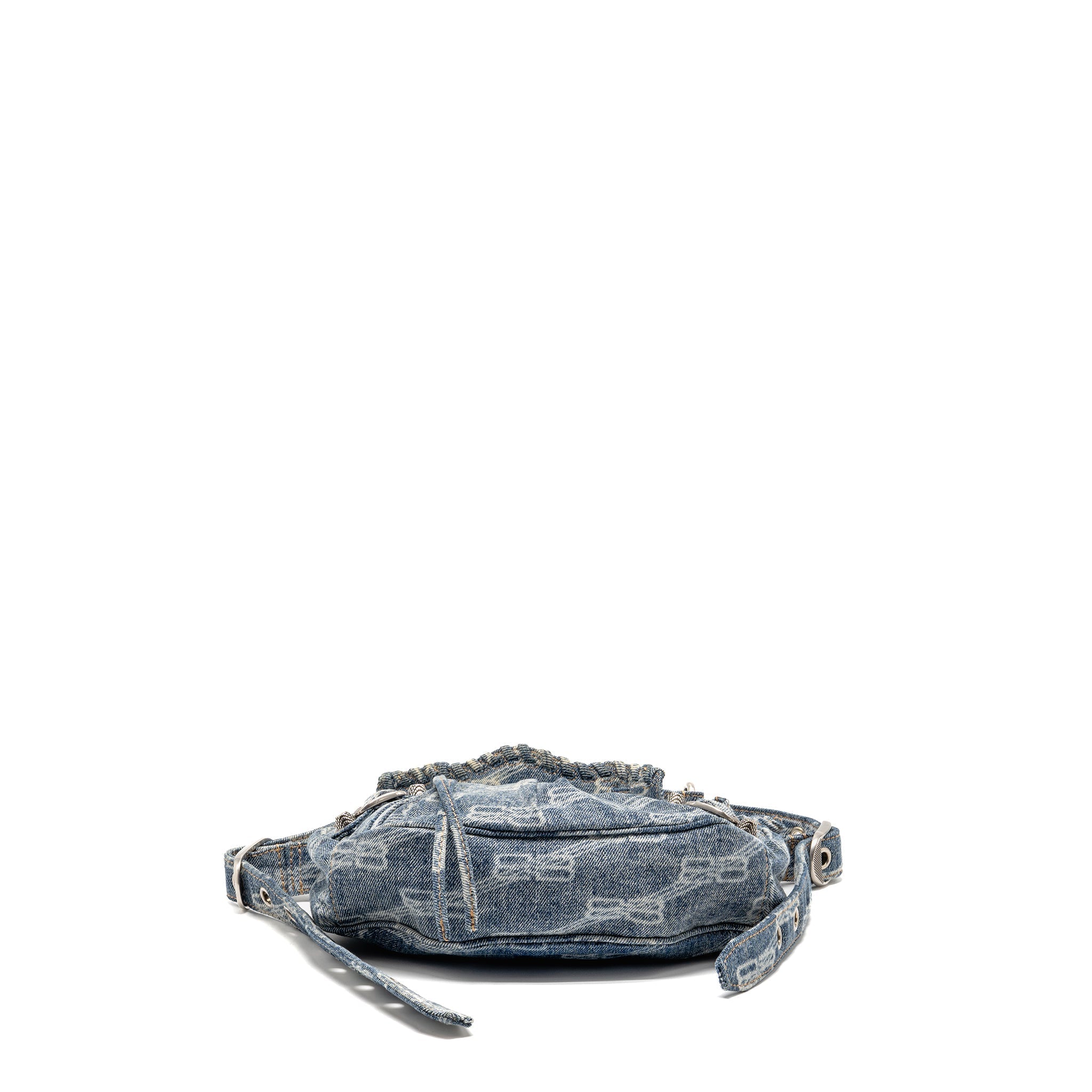 BALENCIAGA LE CAGOLE XS SHOULDER BAG BB MONOGRAM DENIM LIGHT BLUE SHW