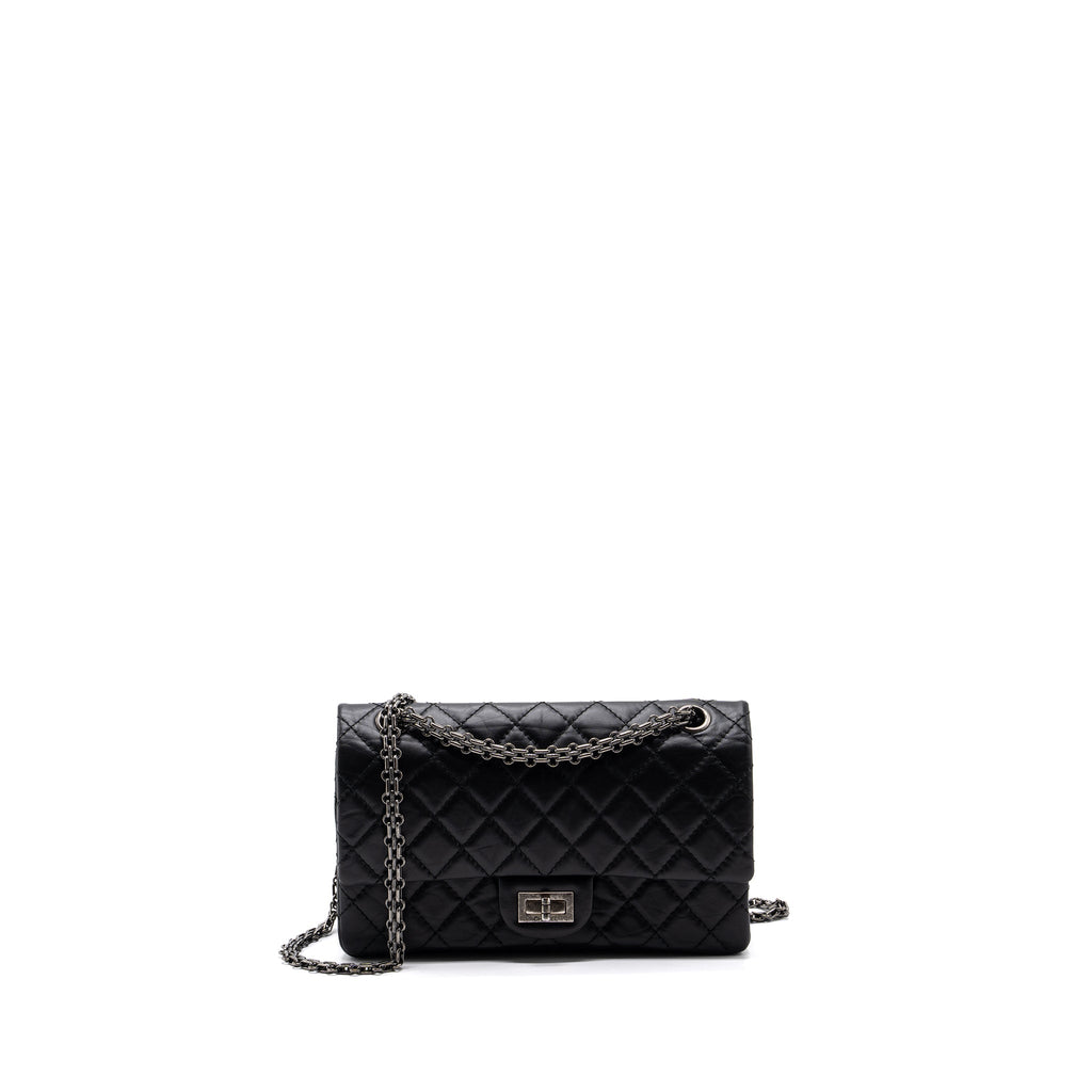 CHANEL 2.55 SMALL REISSUE FLAP  BAG AGED CALFSKIN BLACK RUTHENIUM HARDWARE