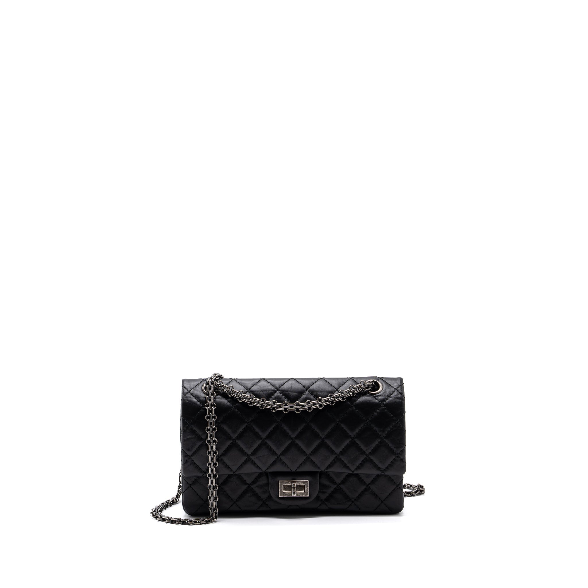 CHANEL 2.55 SMALL REISSUE FLAP  BAG AGED CALFSKIN BLACK RUTHENIUM HARDWARE