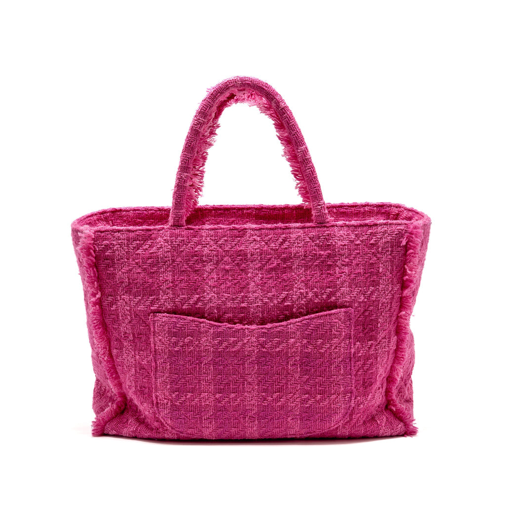 CHANEL LETTER LOGO ZIPPED SHOPPING BAG TWEED PINK GHW