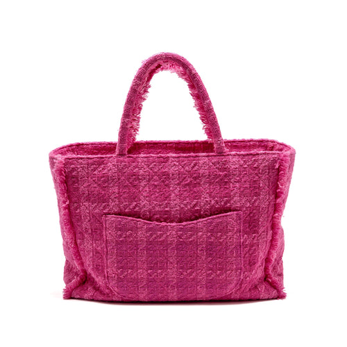 CHANEL LETTER LOGO ZIPPED SHOPPING BAG TWEED PINK GHW