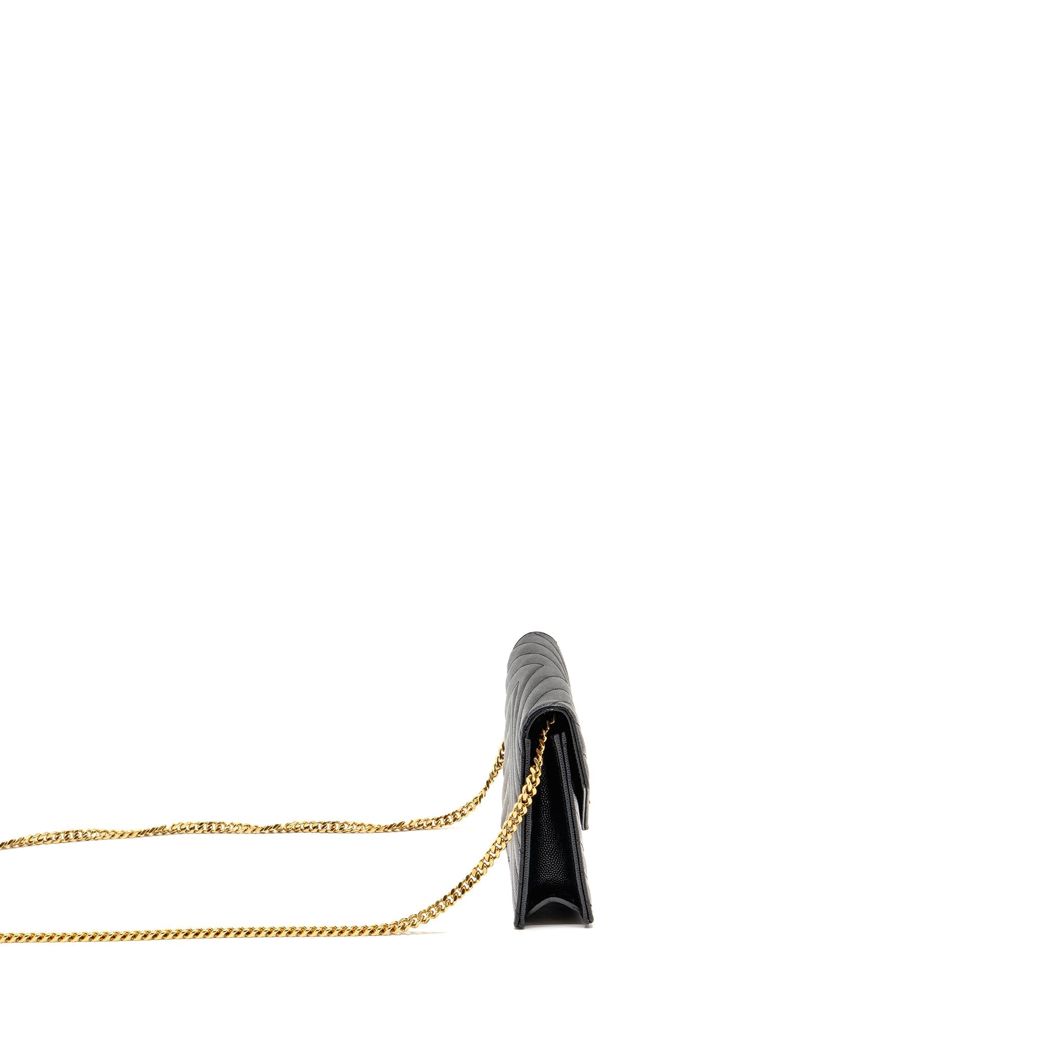 SAINT LAURENT/YSL ENVELOPE CHAIN WALLET GRAINED CALFSKIN BLACK GHW