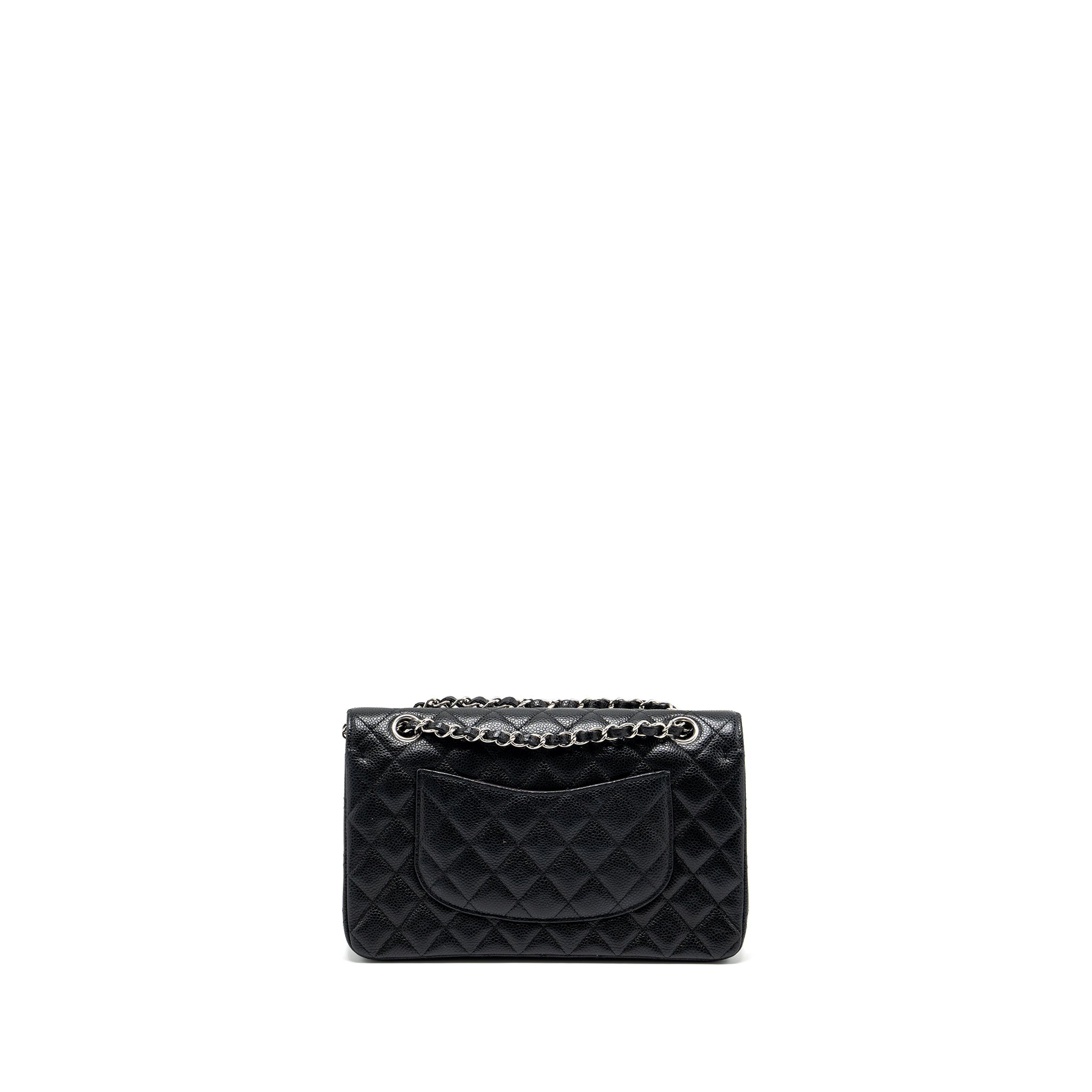 CHANEL MEDIUM CLASSIC DOUBLE FLAP BAG CAVIAR BLACK SHW (MICROCHIP)
