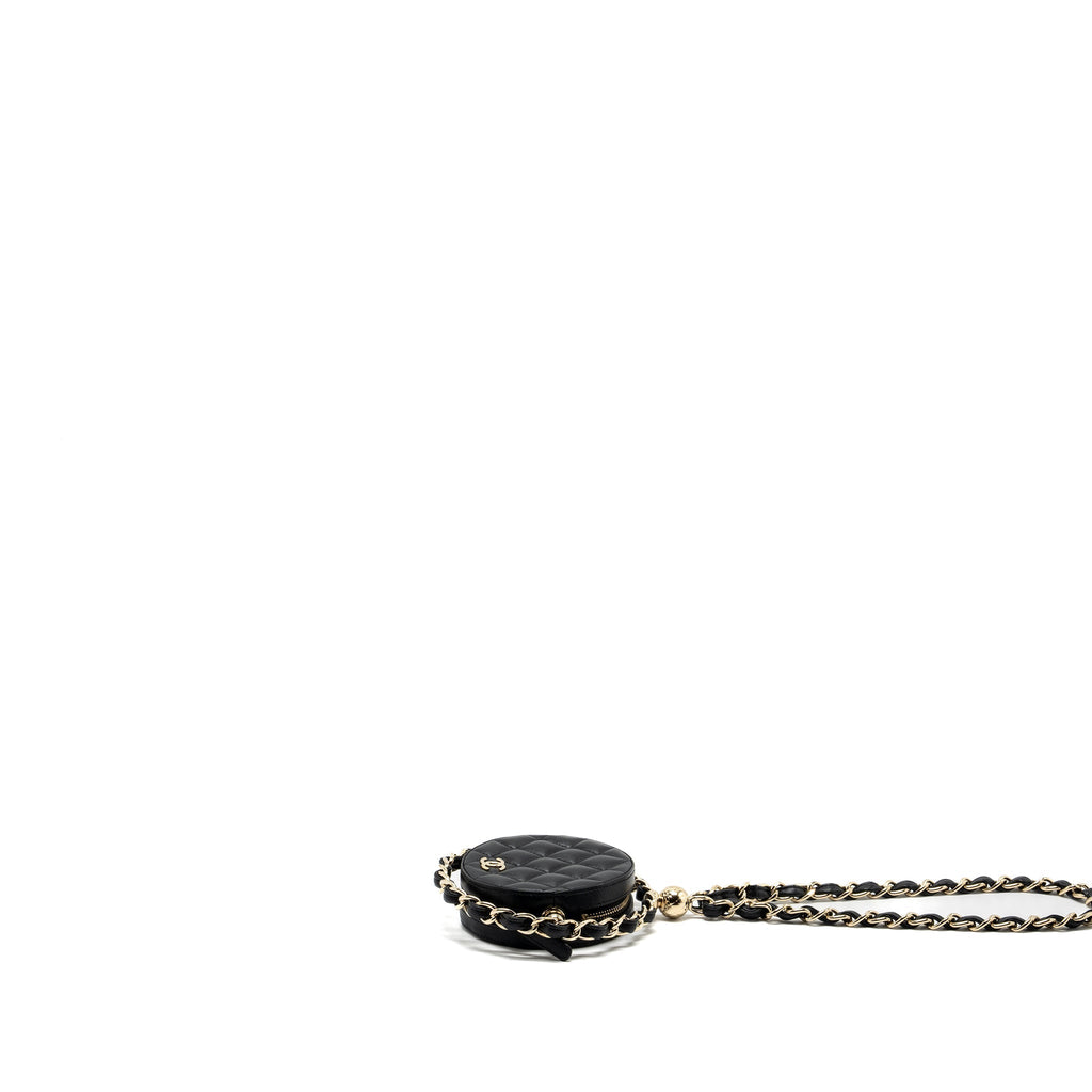 CHANEL 22C QUILTED ROUND CLUTCH WITH CHAIN LAMBSKIN BLACK LGHW