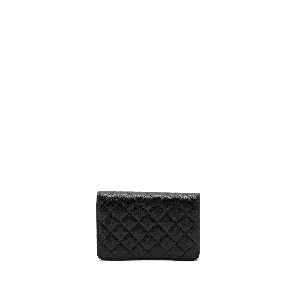 CHANEL DETAILED LOGO WALLET ON CHAIN CAVIAR BLACK LGHW (MICROCHIP)