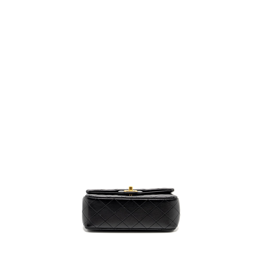 CHANEL 24K PEARL CRUSH MINI RECTANGULAR FLAP BAG SHINY LAMBSKIN BLACK GHW (MICROCHIP)