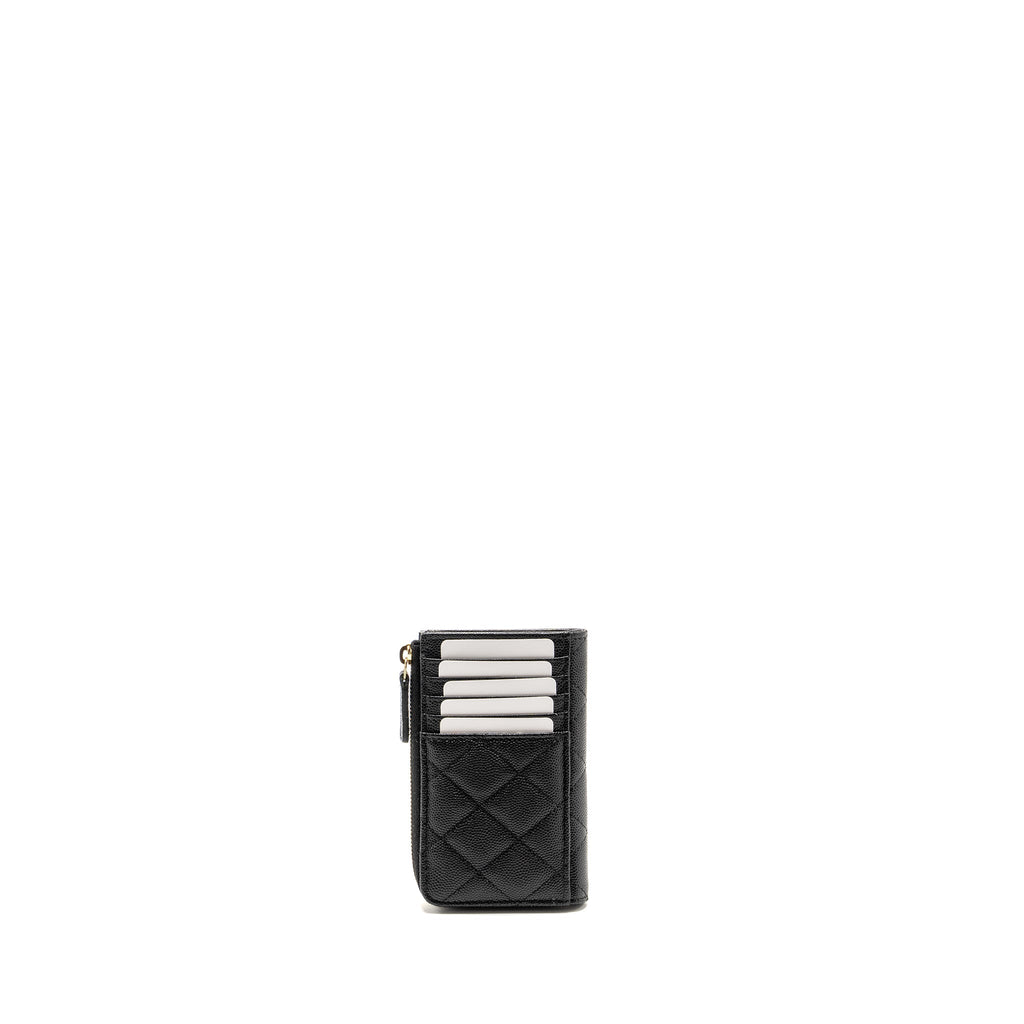 CHANEL ZIPPED CARD HOLDER LIMITED EDITION CAVIAR BLACK LGHW (MICROCHIP)