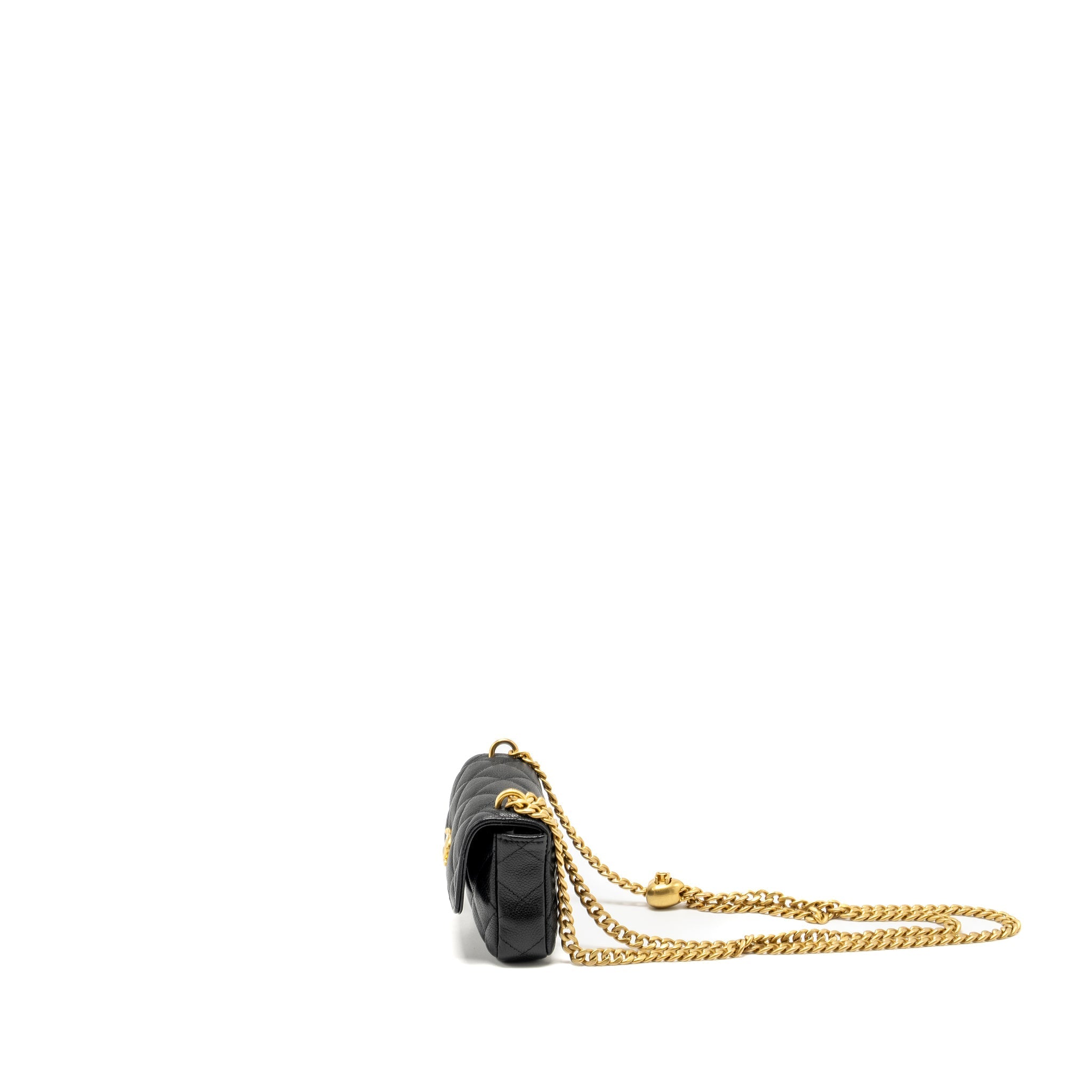 CHANEL COCO LOVE MINI FLAP WALLET WITH CHAIN CAVIAR BLACK GHW (MICROCHIP)