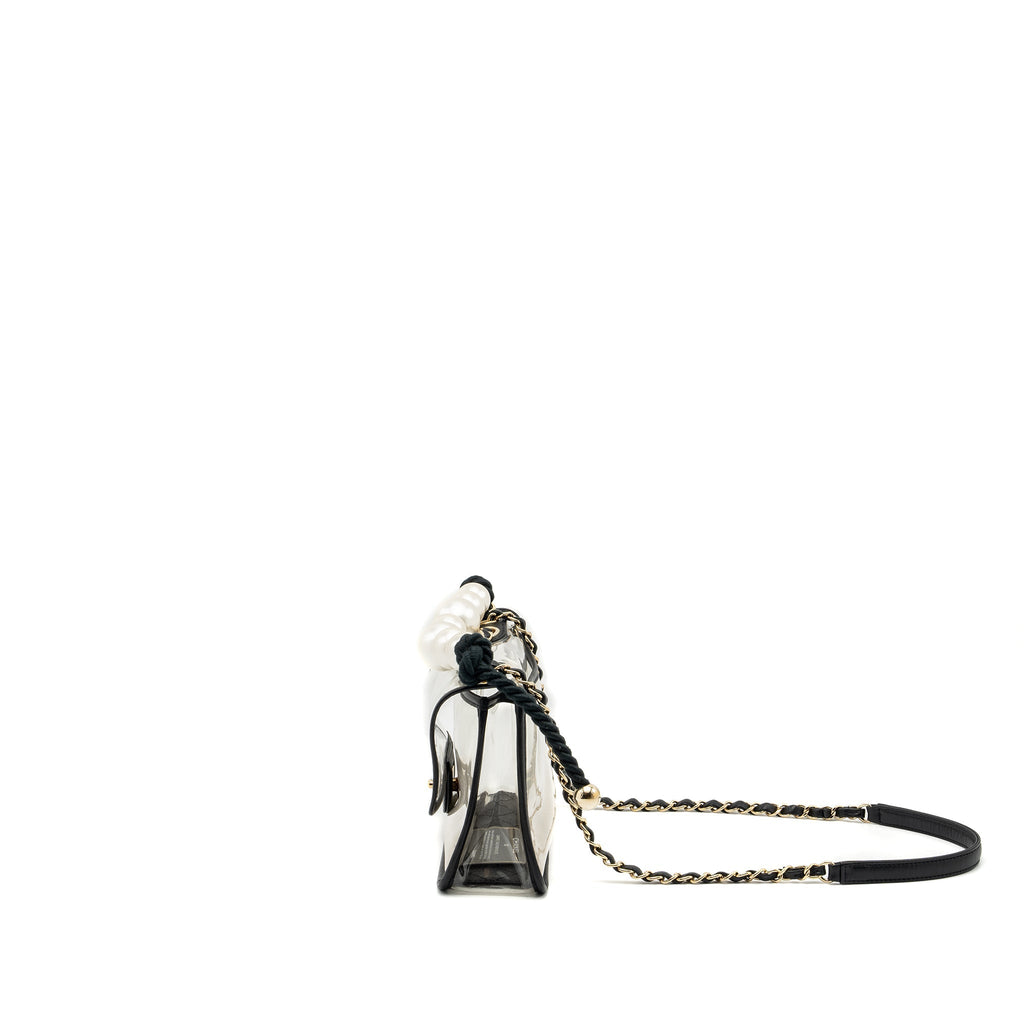 CHANEL SAND BY THE SEA PEARL FLAP BAG PVC / LAMBSKIN BLACK/TRANSPARENT LGHW