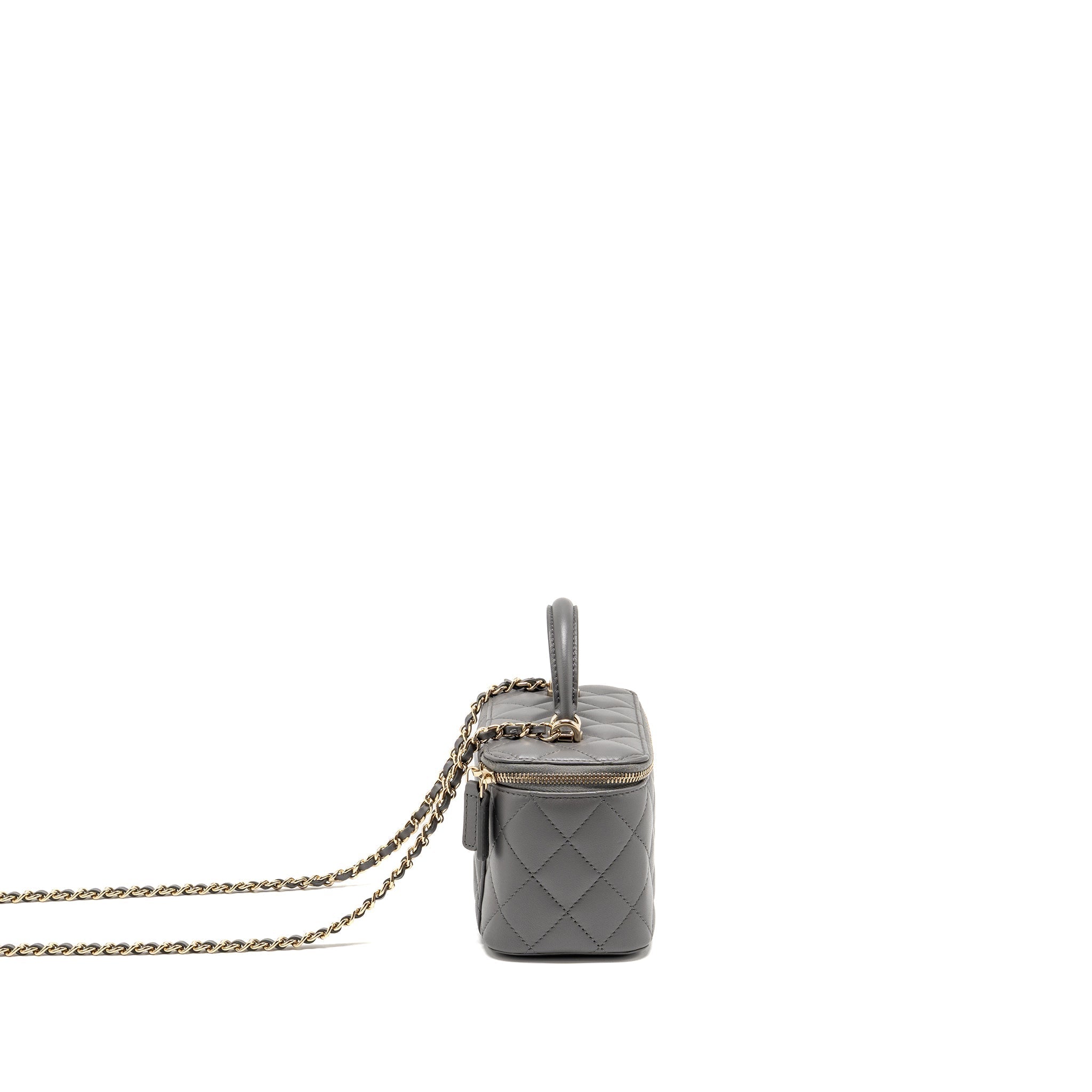CHANEL TOP HANDLE LONG VANITY WITH CHAIN LAMBSKIN GREY LGHW (MICROCHIP)