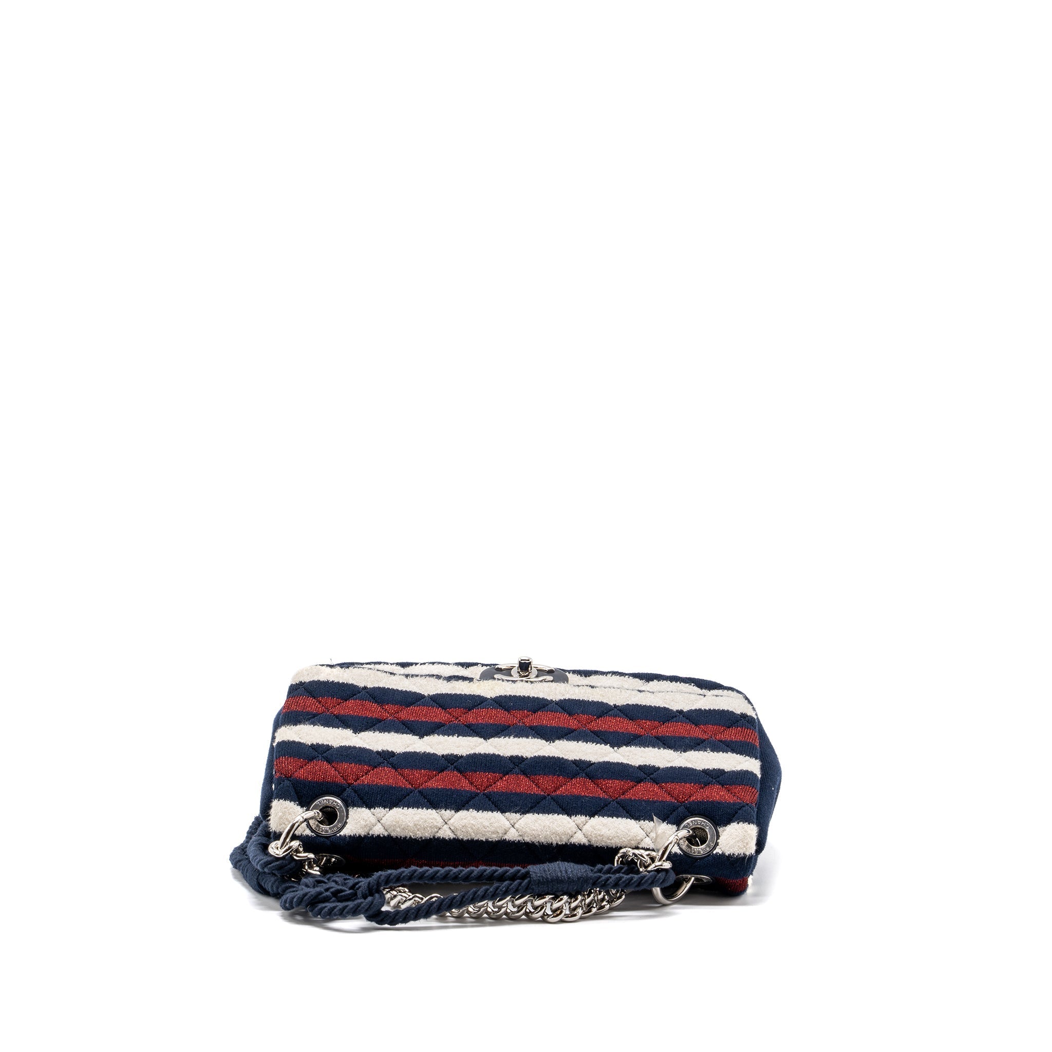 CHANEL QUILTED FLAP BAG FABRIC MULTICOLOUR BLUE / RED / WHITE SHW