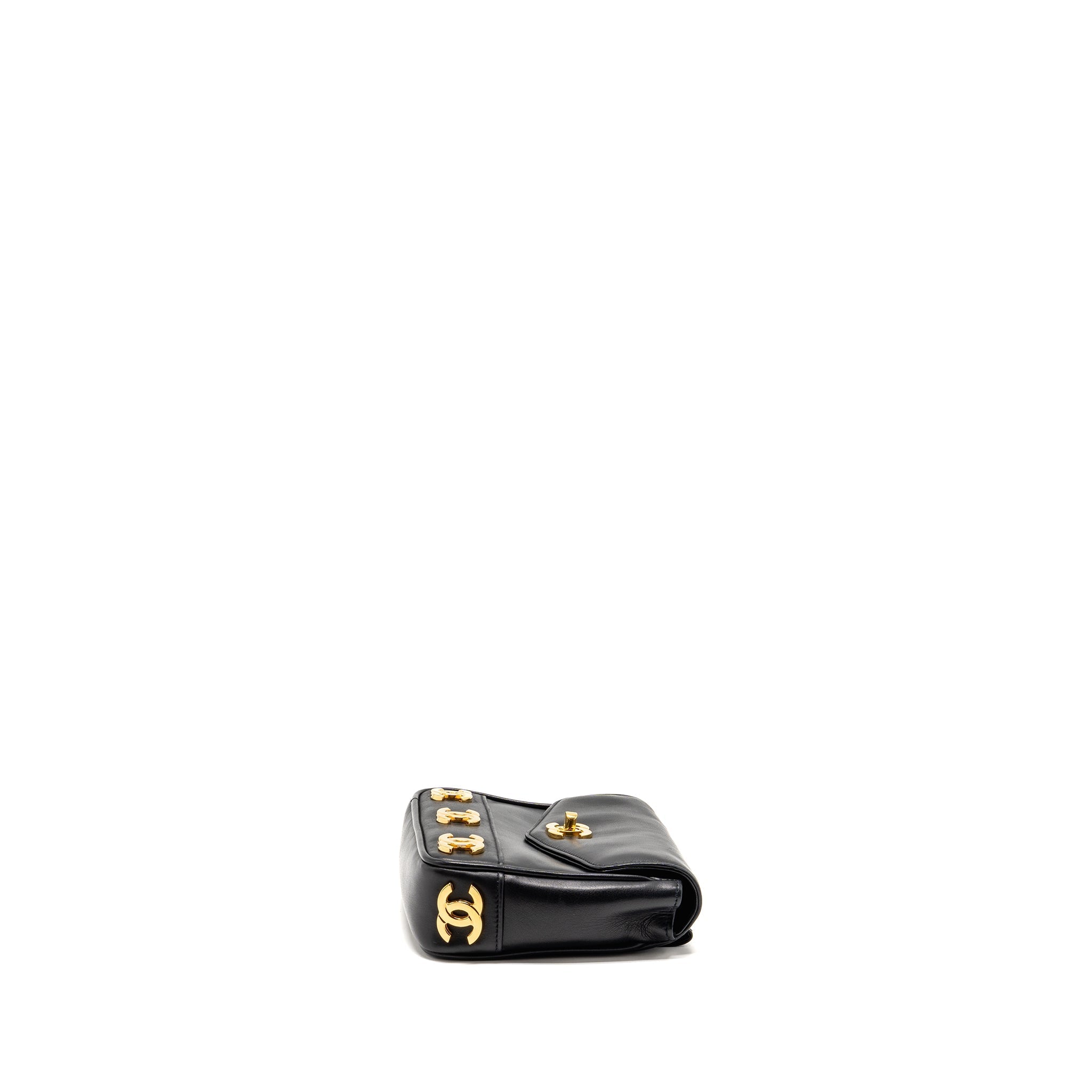 CHANEL VINTAGE CC LOGO FLAP BELT BAG SMOOTH CALFSKIN BLACK GHW