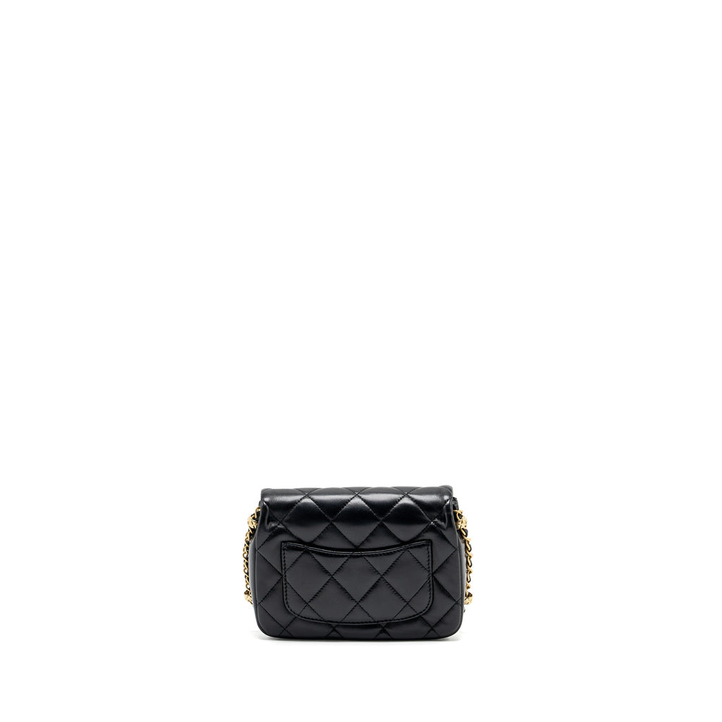 CHANEL QUILTED FLAP BAG WITH DETAILED LOGO AND CHAIN LAMBSKIN BLACK GHW (MICROCHIP)
