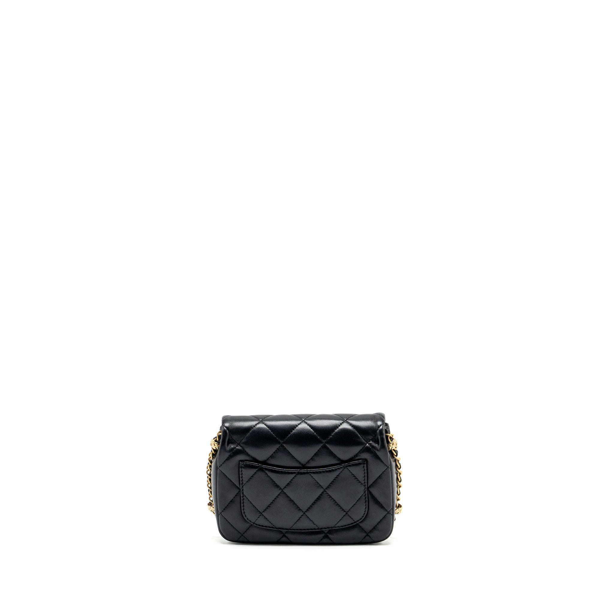 CHANEL QUILTED FLAP BAG WITH DETAILED LOGO AND CHAIN LAMBSKIN BLACK GHW (MICROCHIP)