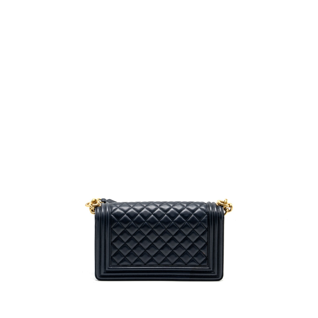 CHANEL 20B MEDIUM BOY BAG WITH TOP HANDLE CALFSKIN NAVY GHW