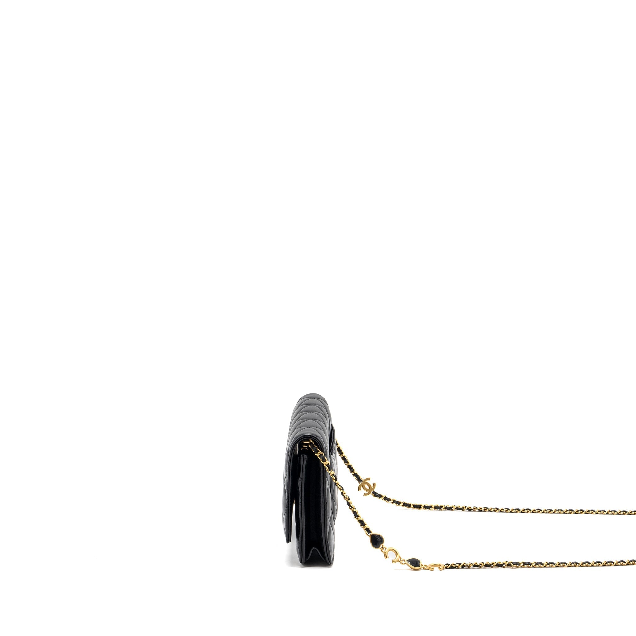 CHANEL COCO HEART WALLET ON CHAIN LAMBSKIN BLACK GHW (MICROCHIP)