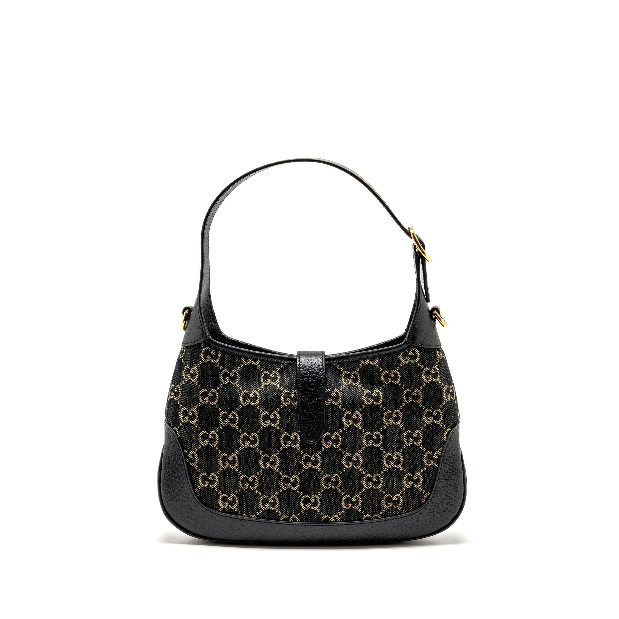 GUCCI JACKIE 1961 SMALL SHOULDER BAG DENIM/LEATHER BLACK GHW