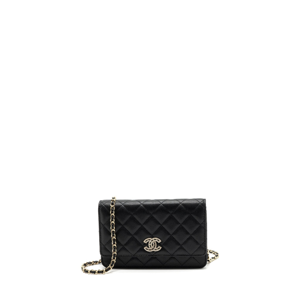 CHANEL DETAILED LOGO WALLET ON CHAIN CAVIAR BLACK LGHW (MICROCHIP)