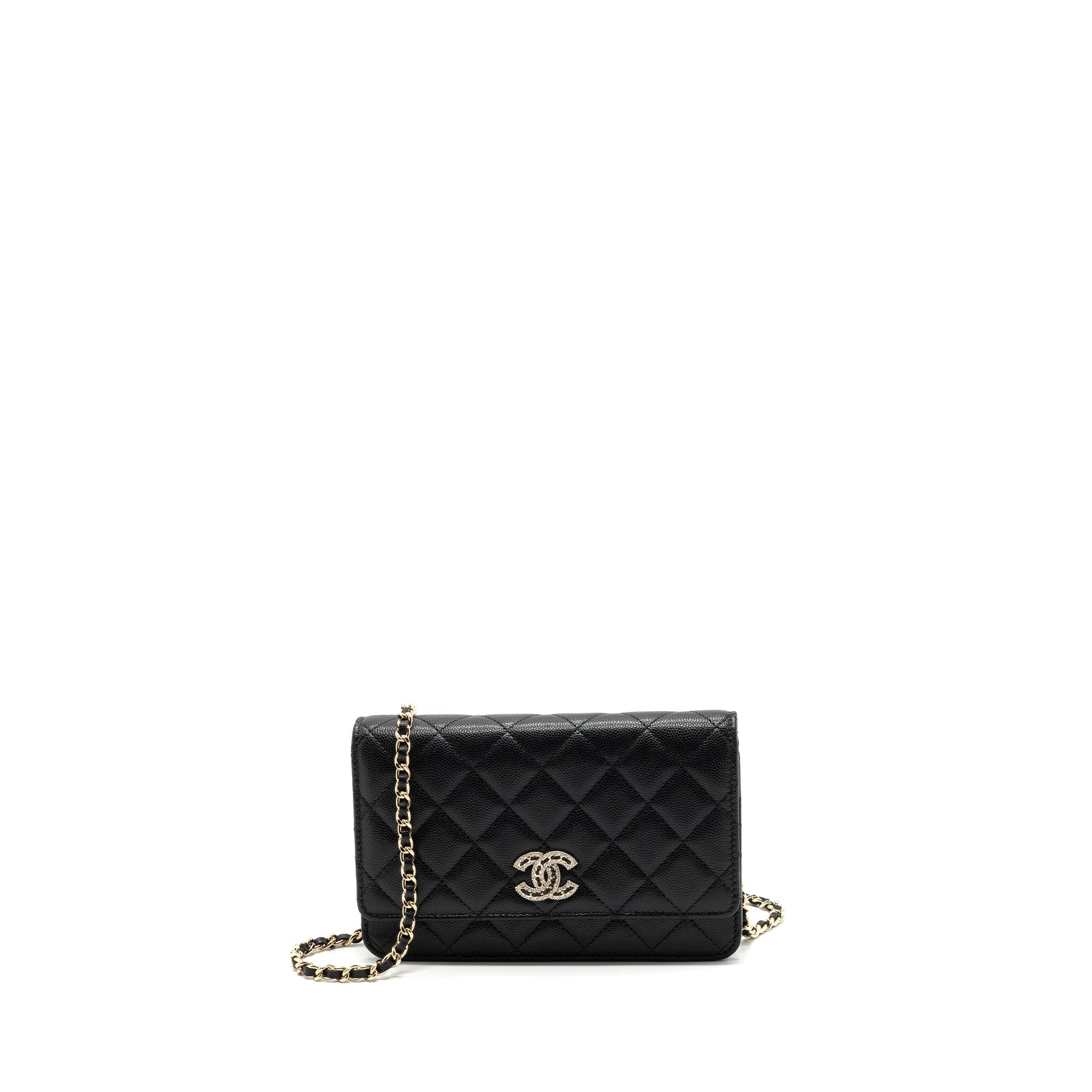 CHANEL DETAILED LOGO WALLET ON CHAIN CAVIAR BLACK LGHW (MICROCHIP)
