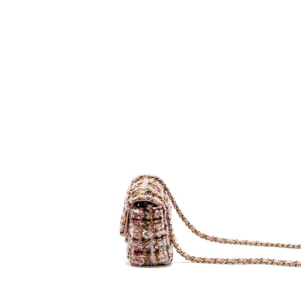 CHANEL 23K MINI RECTANGULAR FLAP BAG TWEED PINK / MULTICOLOUR LGHW (MICROCHIP)