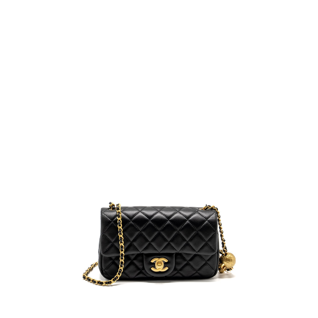 CHANEL PEARL CRUSH MINI RECTANGULAR FLAP BAG LAMBSKIN BLACK GHW (MICROCHIP)