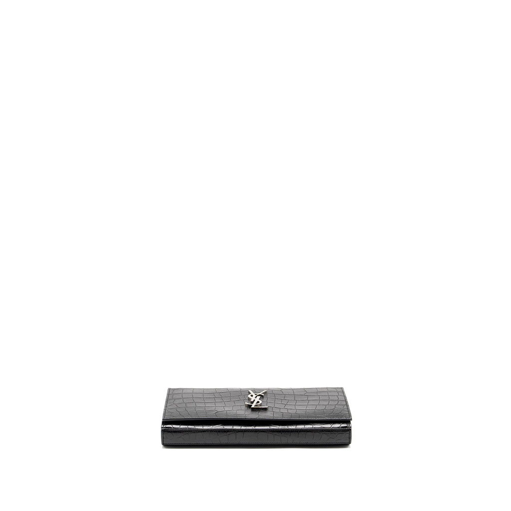SAINT LAURENT / YSL CLASSIC CHAIN WALLET CROC-EMBOSSED CALFSKIN BLACK SHW