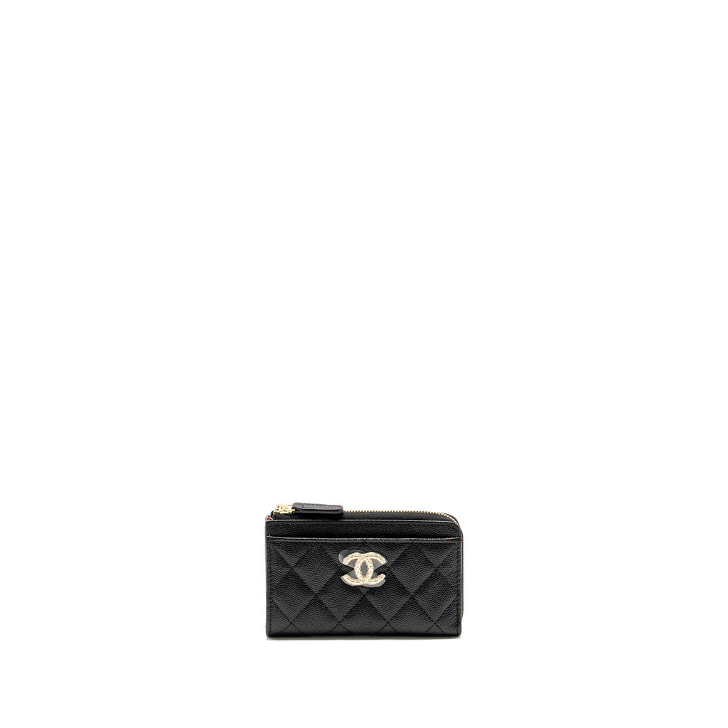 CHANEL ZIPPED CARD HOLDER LIMITED EDITION CAVIAR BLACK LGHW (MICROCHIP)