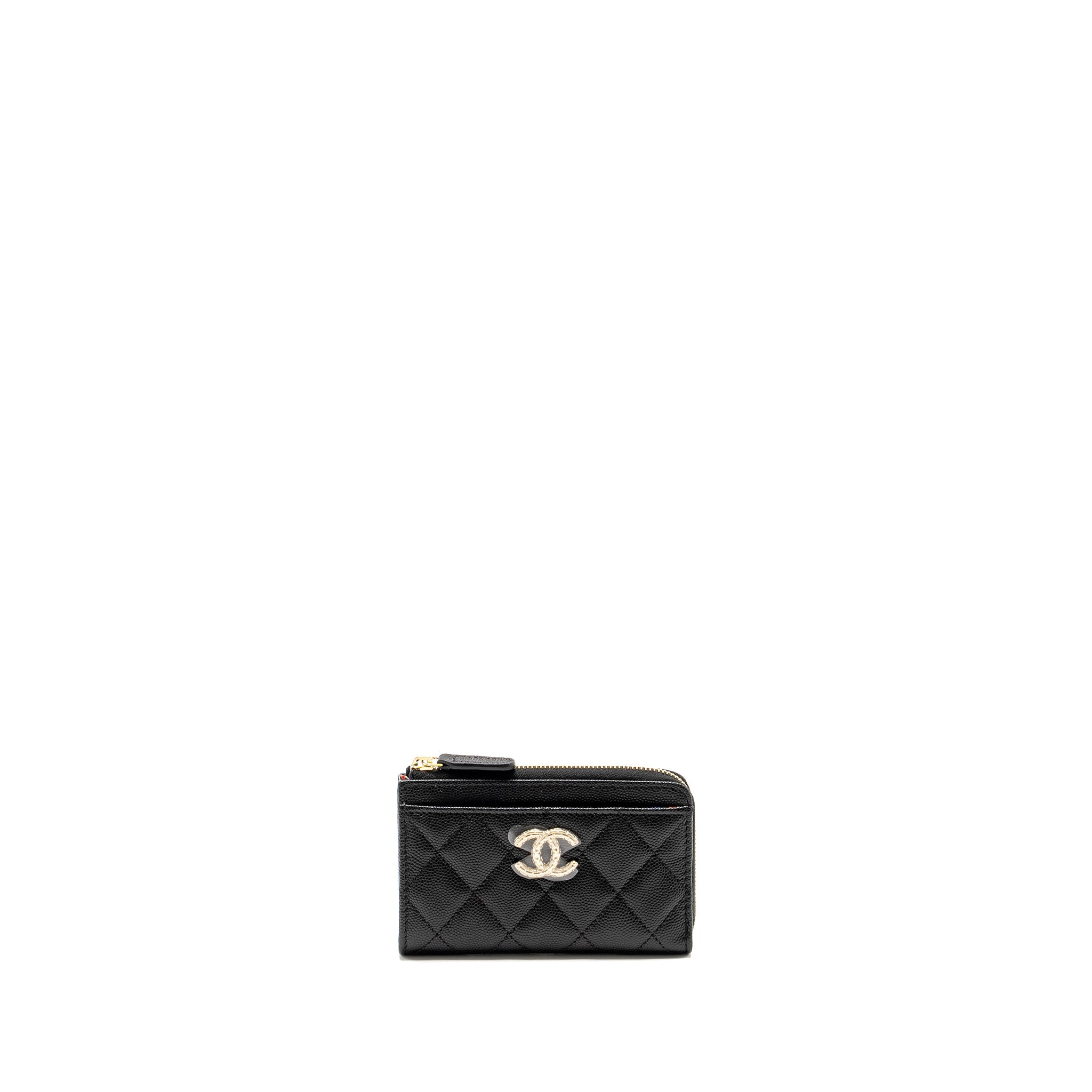 CHANEL ZIPPED CARD HOLDER LIMITED EDITION CAVIAR BLACK LGHW (MICROCHIP)