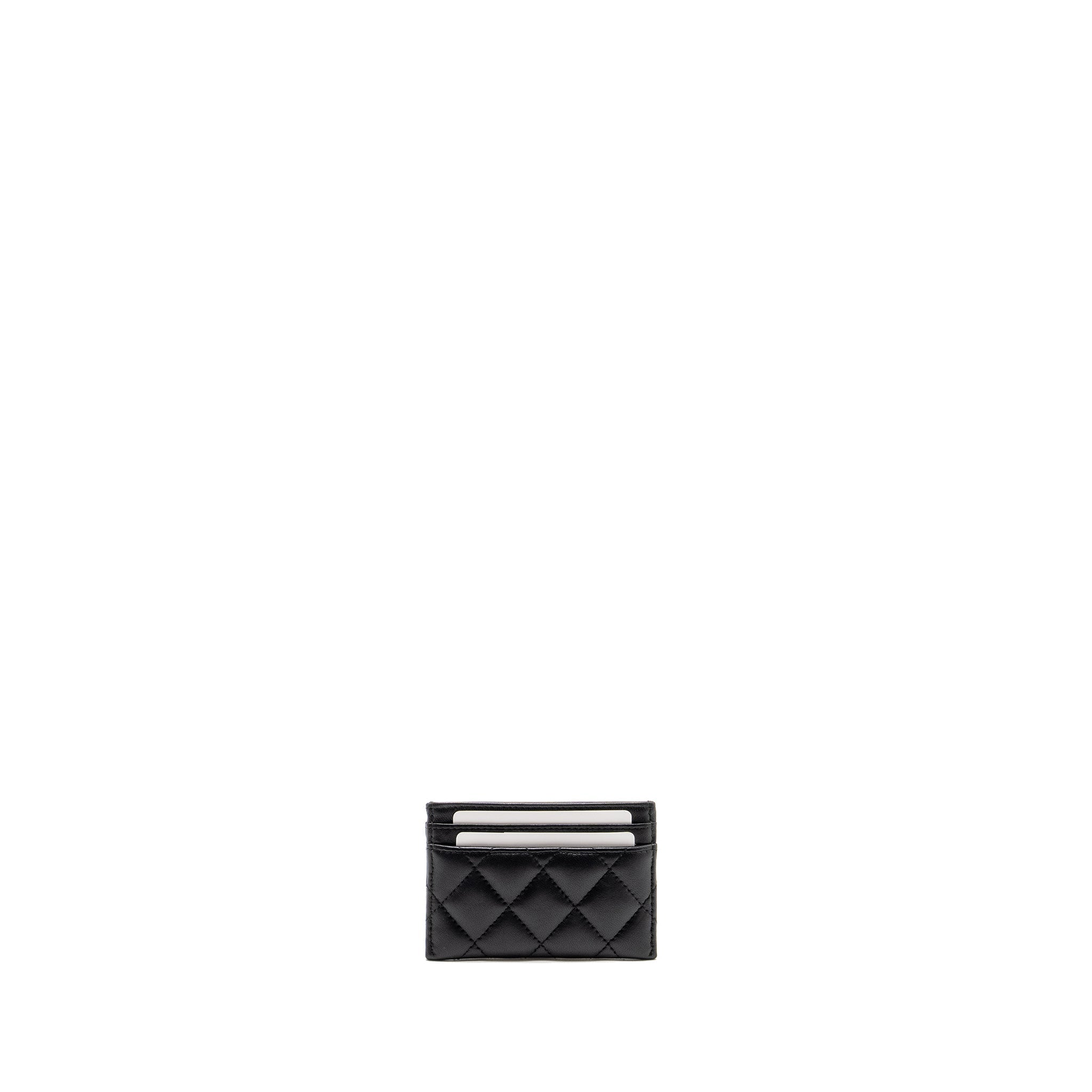 CHANEL DETAIL CC LOGO CARD HOLDER LAMBSKIN BLACK LGHW (MICROCHIP)