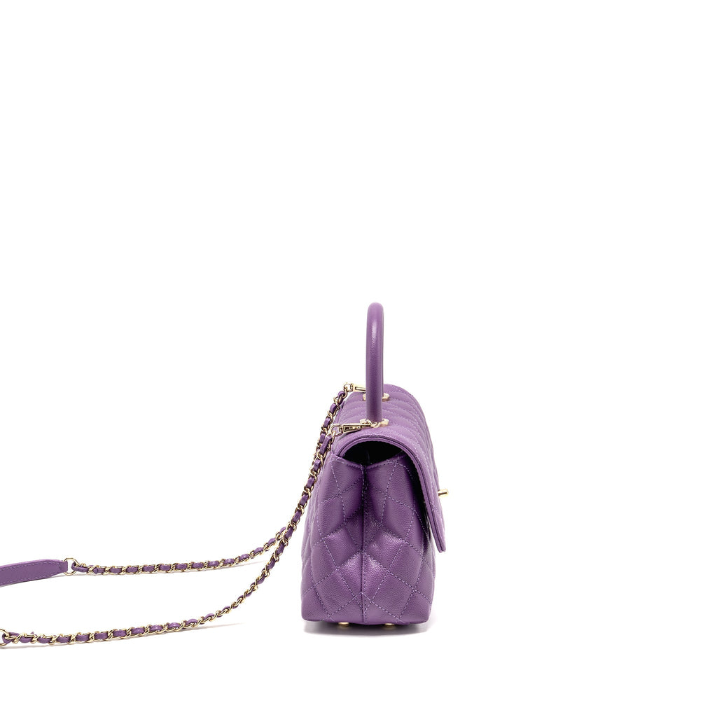 CHANEL SMALL COCO HANDLE CAVIAR PURPLE LGHW (MICROCHIP)
