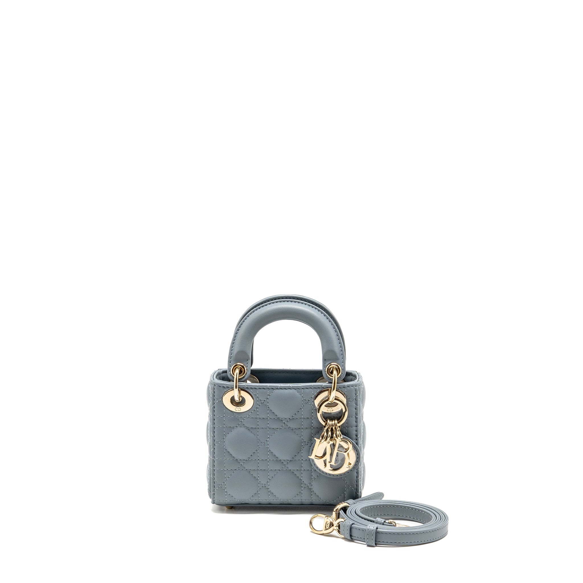 DIOR MICRO LADY DIOR CANNAGE LAMBSKIN GREY LGHW