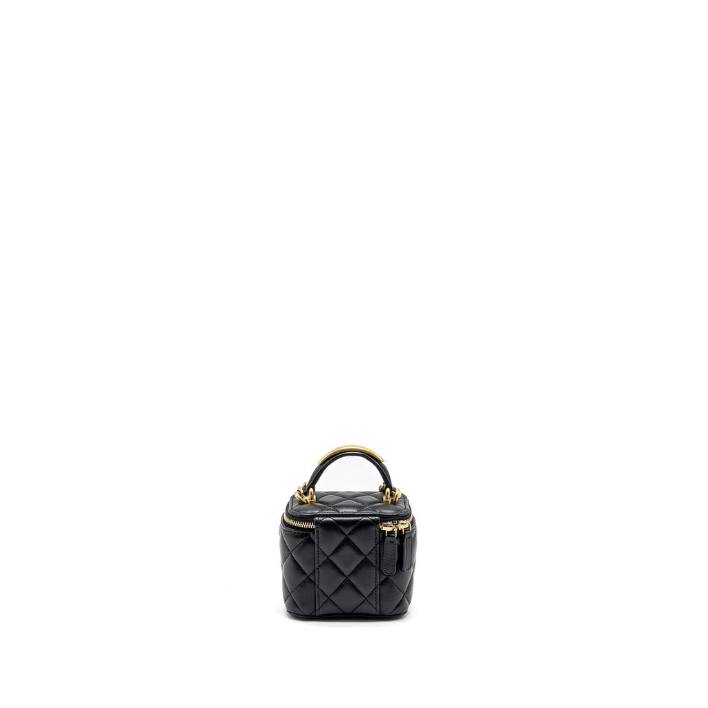 CHANEL TOP HANDLE MINI VANITY CASE WITH CHAIN LAMBSKIN BLACK GHW (MICROCHIP)