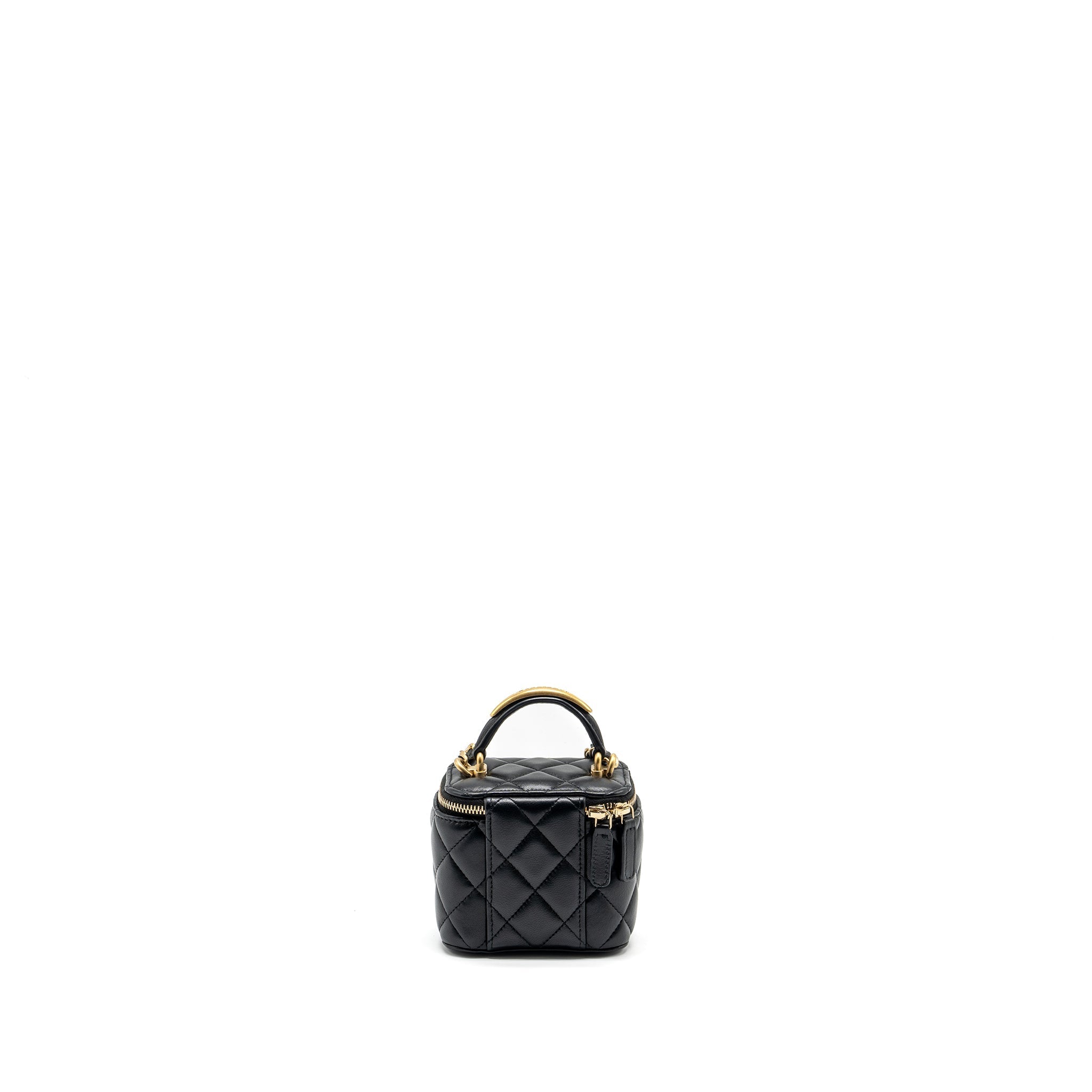 CHANEL TOP HANDLE MINI VANITY CASE WITH CHAIN LAMBSKIN BLACK GHW (MICROCHIP)