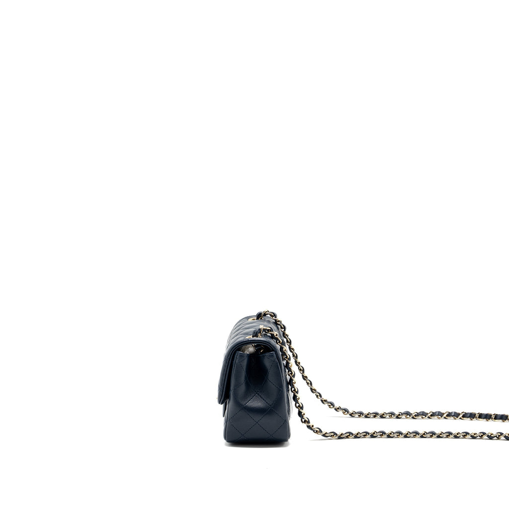 CHANEL CLASSIC MINI SQUARE FLAP BAG LAMBSKIN DARK BLUE LGHW