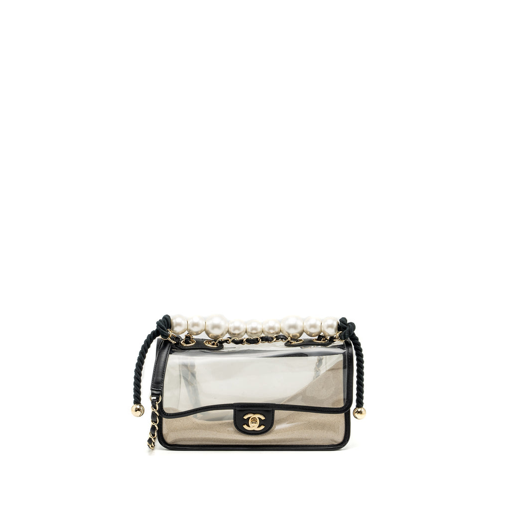 CHANEL SAND BY THE SEA PEARL FLAP BAG PVC / LAMBSKIN BLACK/TRANSPARENT LGHW