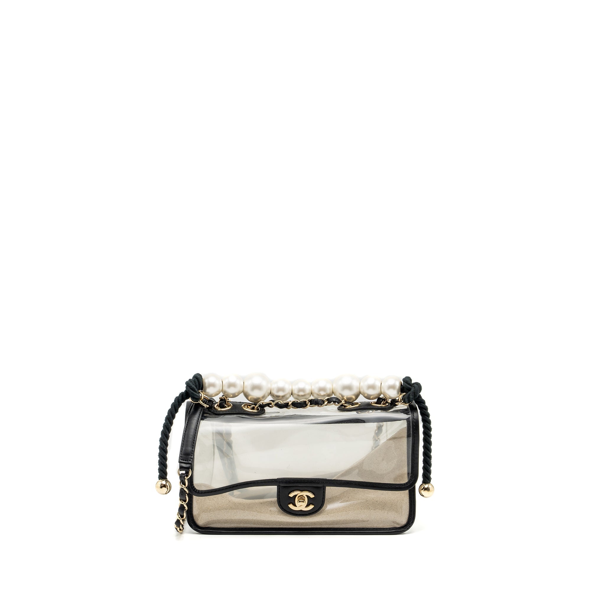 CHANEL SAND BY THE SEA PEARL FLAP BAG PVC / LAMBSKIN BLACK/TRANSPARENT LGHW