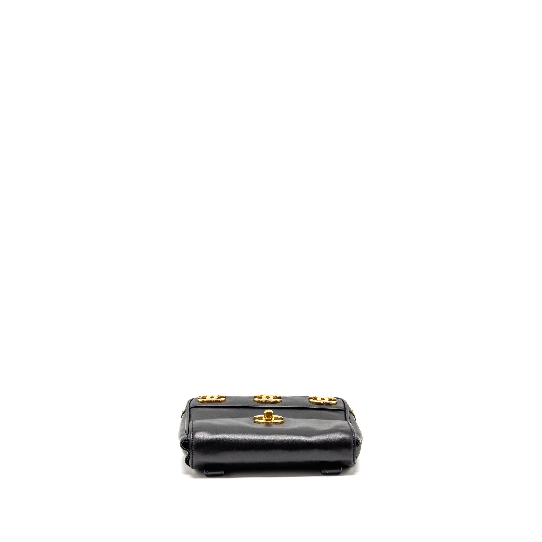 CHANEL VINTAGE CC LOGO FLAP BELT BAG SMOOTH CALFSKIN BLACK GHW