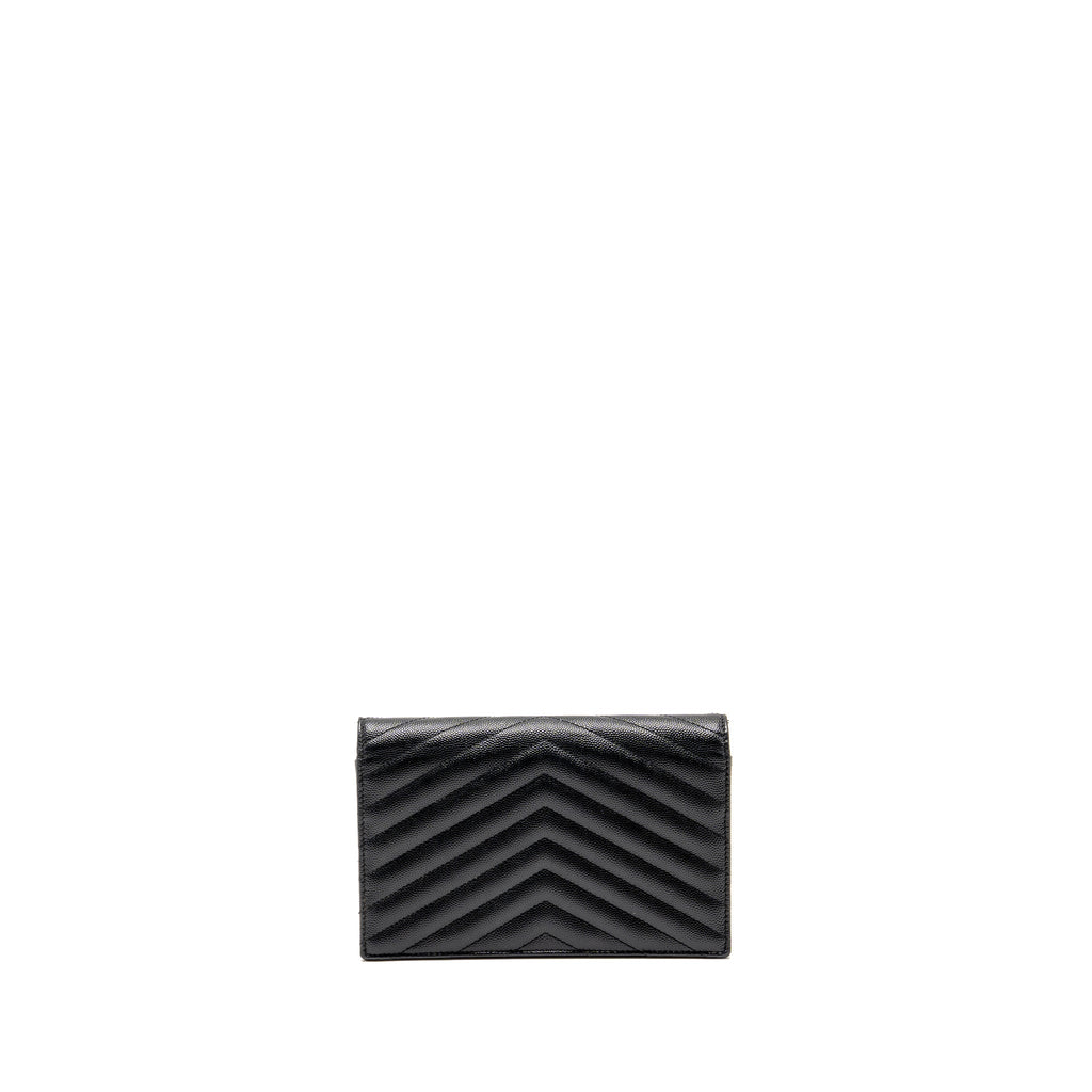 SAINT LAURENT/YSL ENVELOPE CHAIN WALLET GRAINED CALFSKIN BLACK GHW