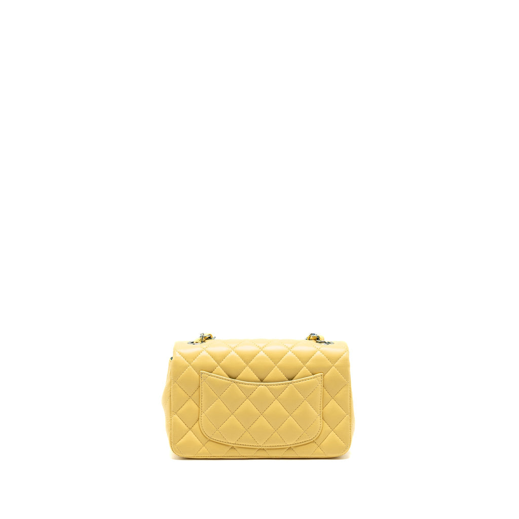 CHANEL MINI RECTANGULAR FLAP BAG LAMBSKIN YELLLOW/BLUE WITH IRIDESCENT BLUE HARDWARE