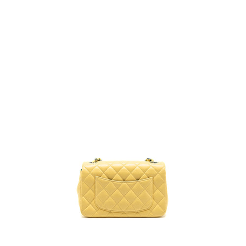 CHANEL MINI RECTANGULAR FLAP BAG LAMBSKIN YELLLOW/BLUE WITH IRIDESCENT BLUE HARDWARE